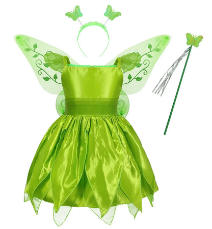 Girls Fairy Dress Up Kids Princess Green Flower Fairy Dress With Wings Princess Costume Party Tinkerbell Tinker Bell Dresses