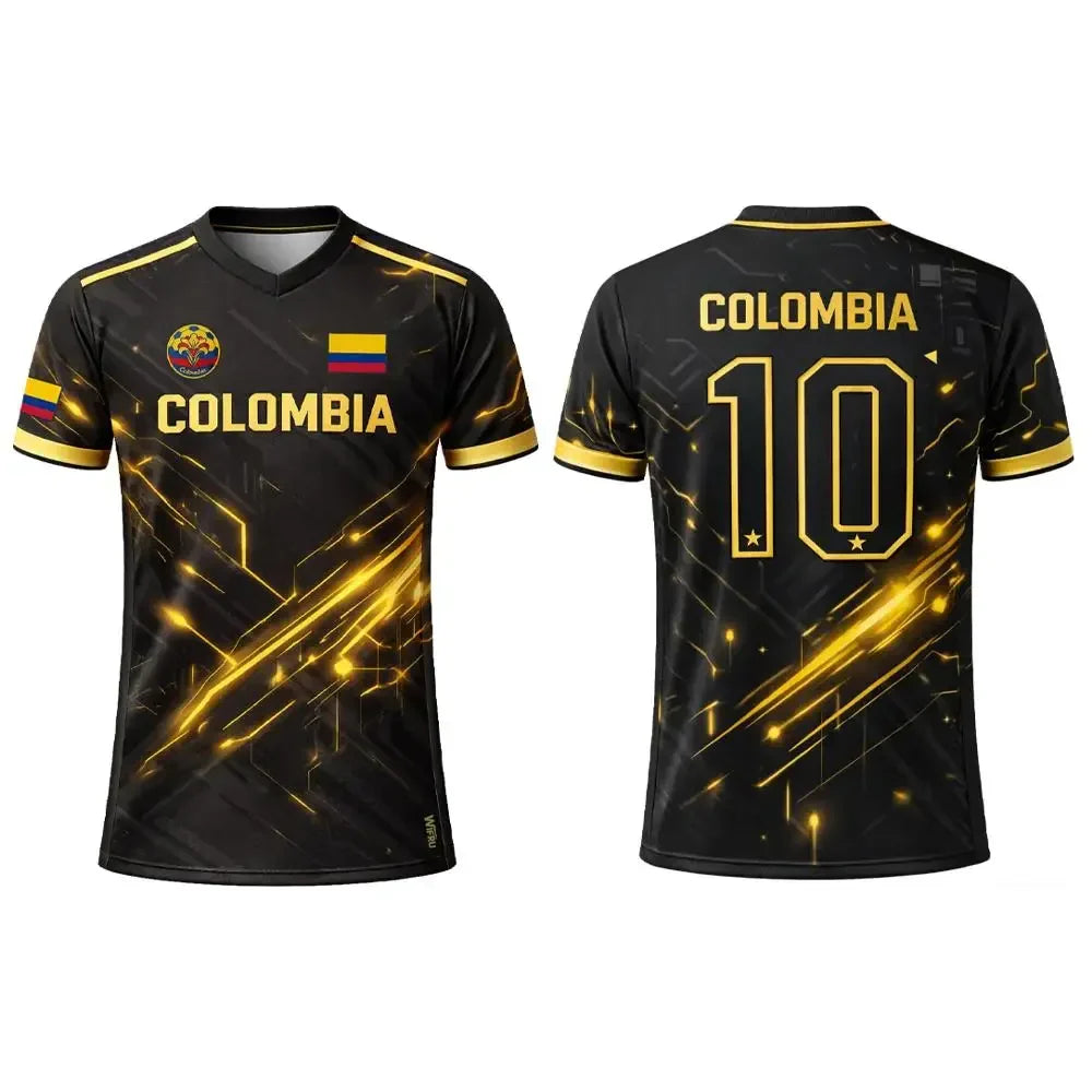 Colombia Flag 3D Printed Jersey Summer Outdoor Sports Breathable Short-sleeved Football Training Top Unisex Casual V-neck Tee
