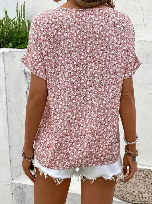 Plus Size Women's Shirts 2025 Spring Summer New Fashion Casual Floral Printing V-Neck Short Sleeve Blouses Korean Style Clothing