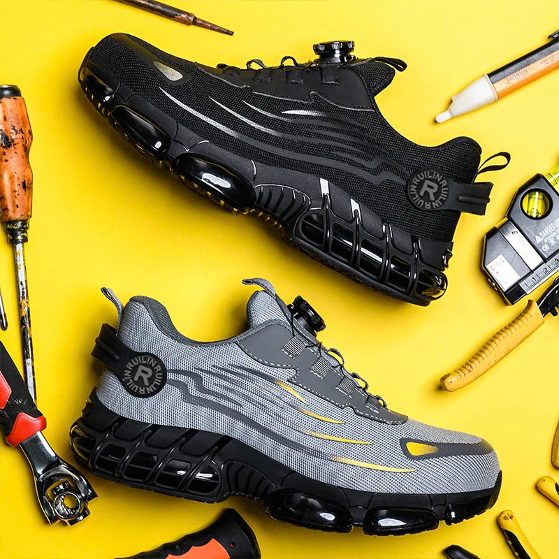 Rotating Button Safety Shoes Men Anti-smash Anti-puncture Work Shoes Fashion Men Safety Sport Shoes Security Protective BootsMen