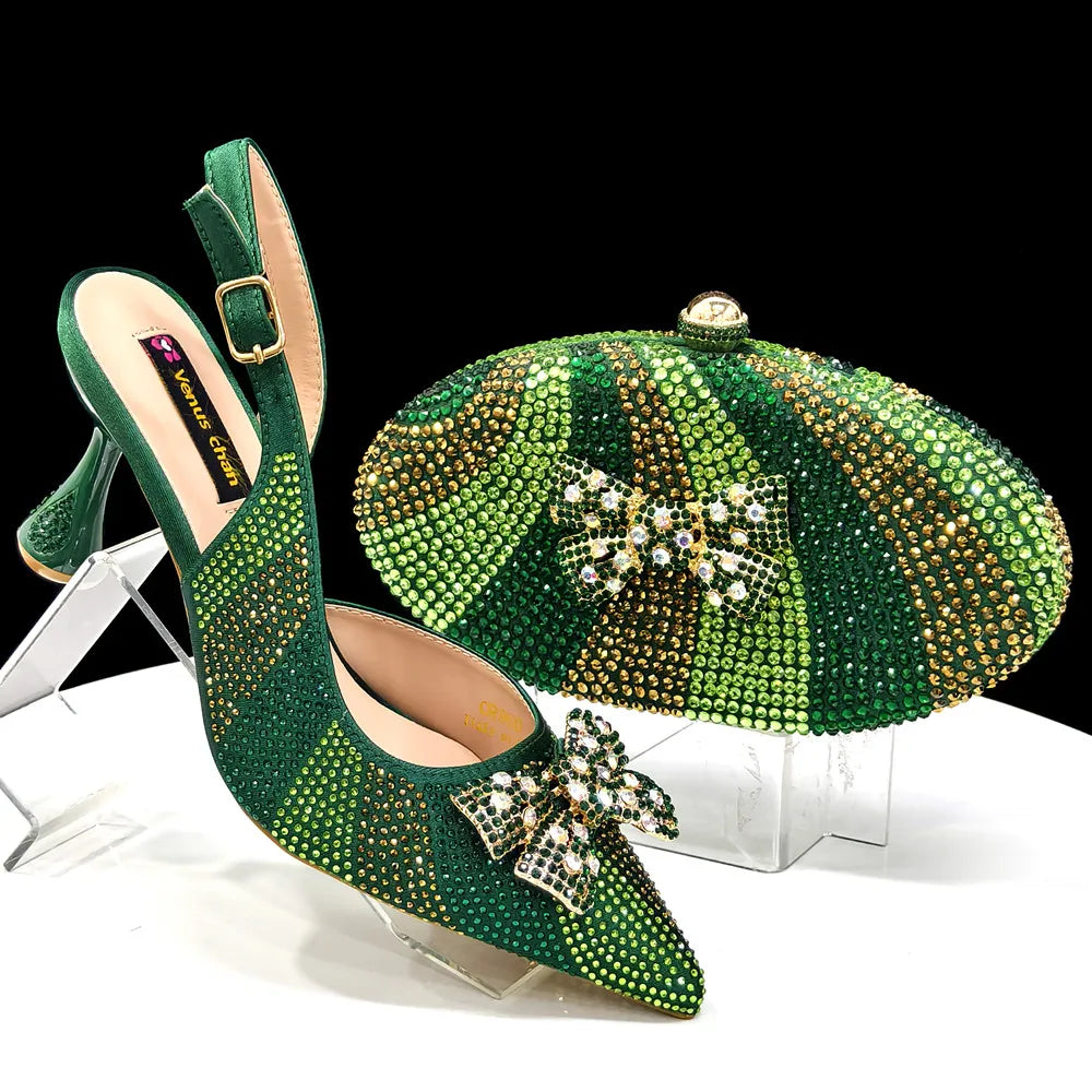 Italian Design Women's Shoes & Rhinestone Butterfly Bag – Perfect for Weddings & Bridal Accessories