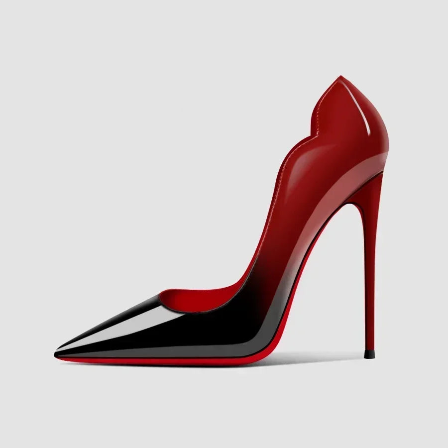 2025New Gradient Red Bottom Large Heels Sexy Leopard Pattern Pointed Professional Women's Shoes Black Graduation Single Shoes