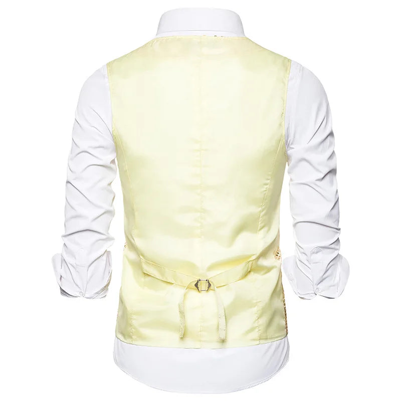 New Gold Sequin Vest Men's Single-breasted V-neck Sleeveless Vests Coat Wedding Party Waistcoat Silver Blue Purple Red Tops