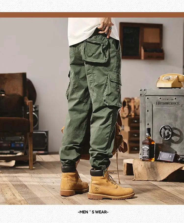 Men Fashion Military Cargo Pants Regualr Straight Fit Cotton Camouflage Green Black Grey Color Trousers W9202