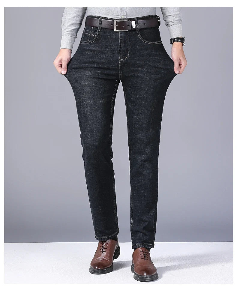 2025 New Business Men's Jeans Casual Comfortable Straight Stretch Fashion Classic Premium Blue Black Denim Pants Large Pants