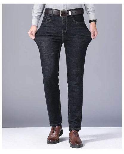 2025 New Business Men's Jeans Casual Comfortable Straight Stretch Fashion Classic Premium Blue Black Denim Pants Large Pants