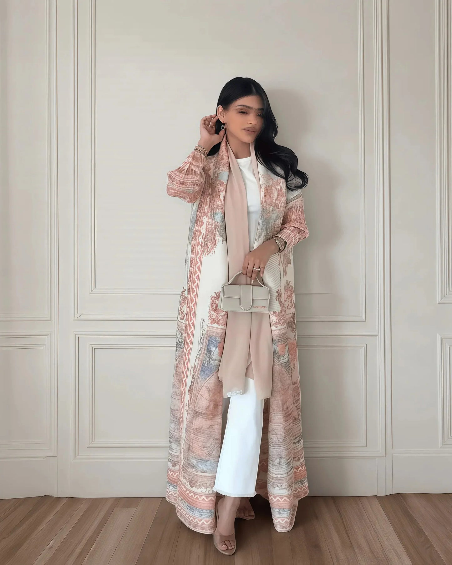 Women's Fold Miyake Pleated Abaya Long Sleeve Print Foldable Collar Robe Cardigan Coat New Winter Fashion Original Design 2026