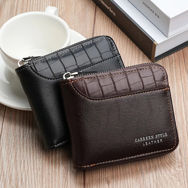 Portefeuille de luxe en cuir pour hommes avec fermeture éclair, porte-cartes, porte-monnaie, protection RFID, cadeau pour hommes, sac à main