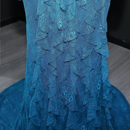 Said Luxury Blue Lace Evening Dress Saudi Arabia Elegant Off Shoulder Wedding Guest Gowns Formal Party Dress SF519 Custom