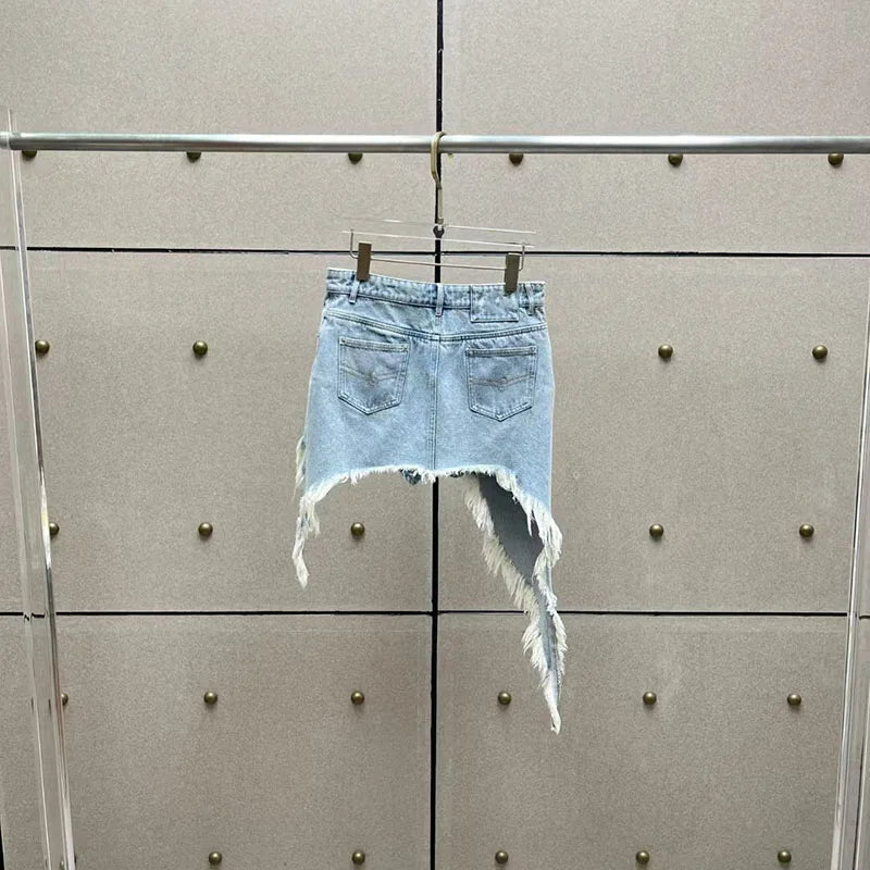 Women's Asymmetrical Frayed-Edge Denim Shorts, Casual and Versatile Commuter Skirt-Shorts, 2026, New Arrival, Y2K, Skirt