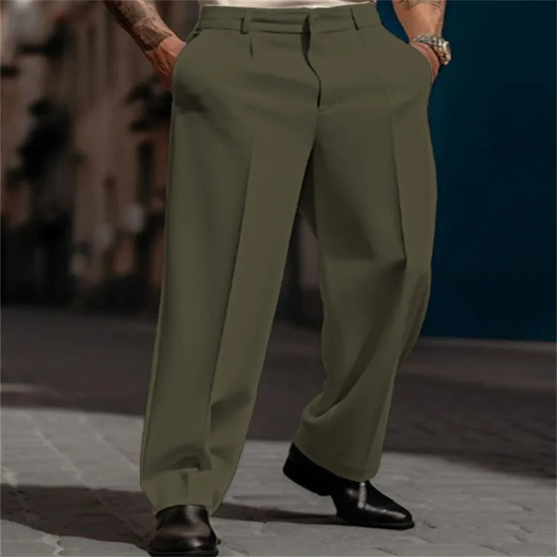 2023 Men's Stand Pocket Elegant Wide Leg Pants Solid White Party Wedding Trousers Plus Size Mens Fashion Buttons Up Suit Pants