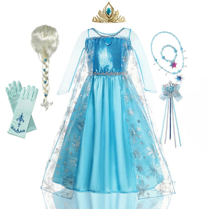 Girls Snow Queen Kids Costumes Girls Carnival Party Prom Gown Elsa Robe-Playing Children Clothing Princess Dress Birthday Dress