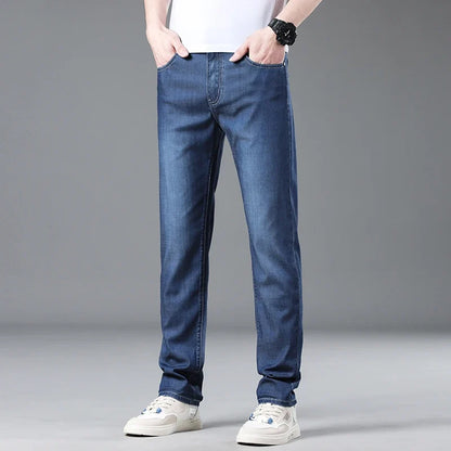 Soft Slim Men's Jeans Summer Thin Straight Business Casual Trousers Fashion Korean Comfortable Cool Brand Man Pants