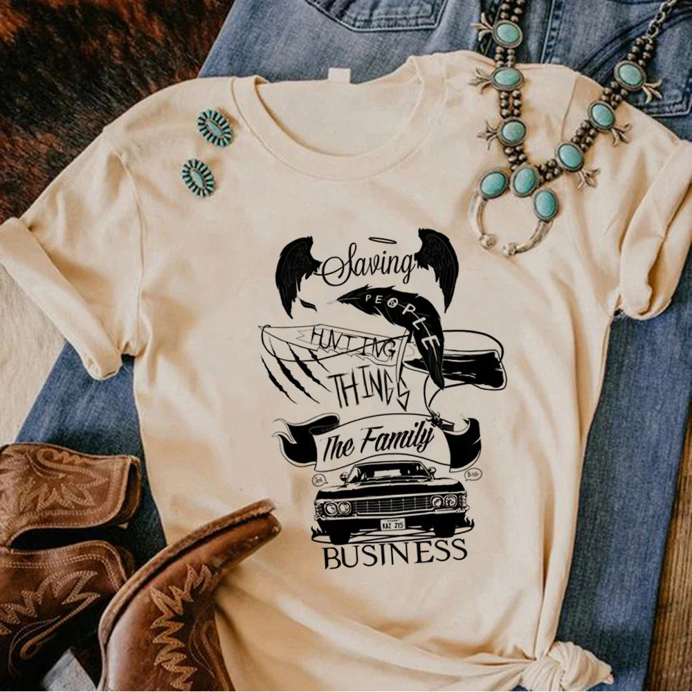 Supernatural t shirt women comic Japanese top female harajuku clothes