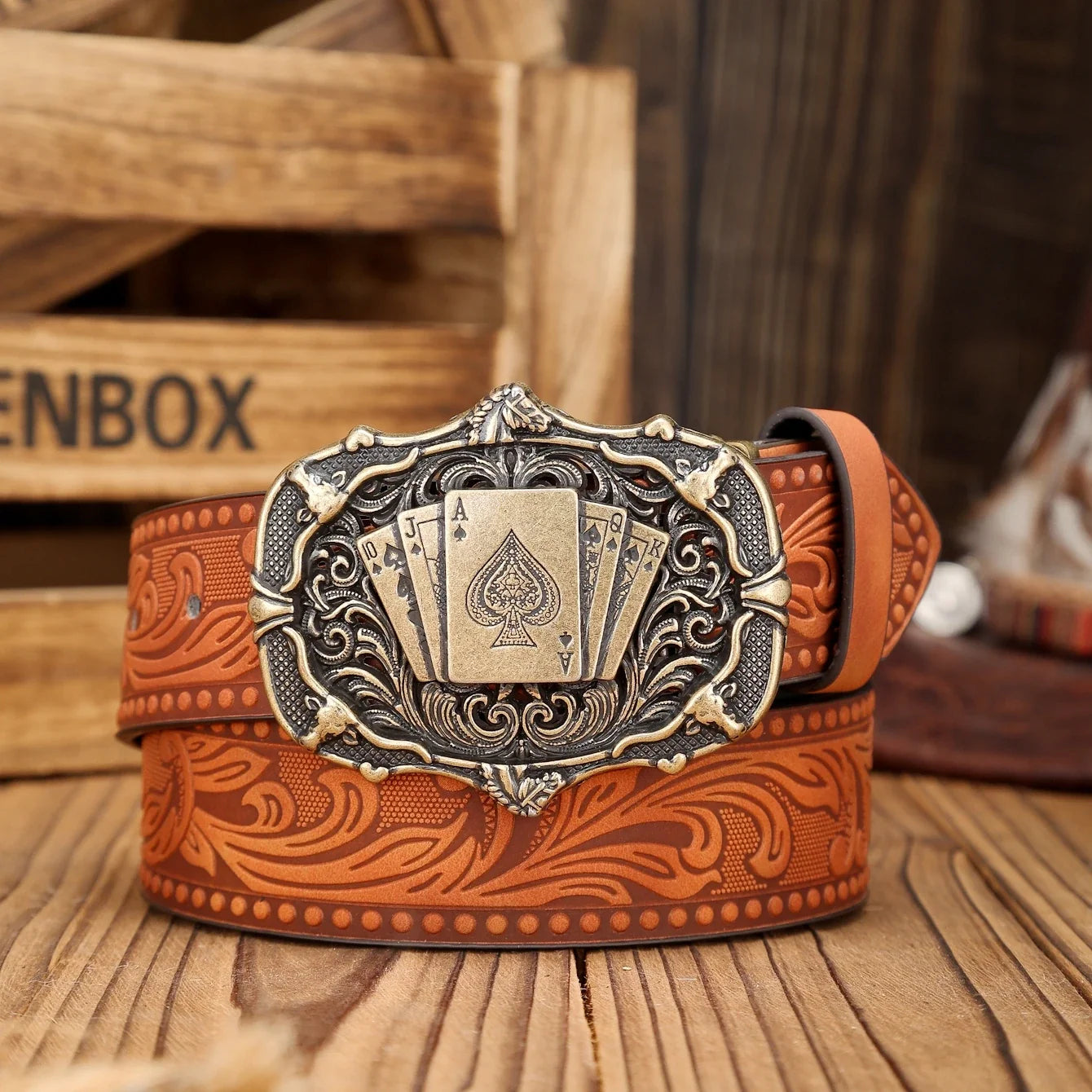 A Western-Buckle PU Belt Suitable for Both Men and Women, A Unique and Retro Brown Belt (With Perforated Nails Included)