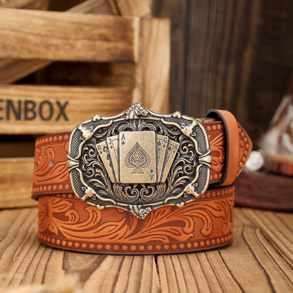 A Western-Buckle PU Belt Suitable for Both Men and Women, A Unique and Retro Brown Belt (With Perforated Nails Included)