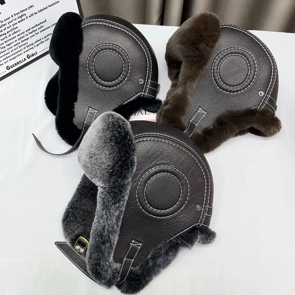 Domo Ushanka Fur Hat Winter Adult Keep Warm Cap Bomber Hats For Women Rex Rabbit Fur Hat With Ear Recommend Winter Sales