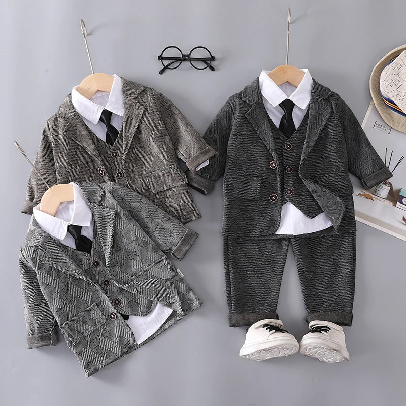 New Autumn Baby Boys Clothes Suit Children Coat Vest Shirt Pants 4Pcs/Set Kids Clothing Infant Outfits Toddler Casual Tracksuits