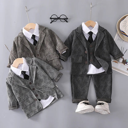 New Autumn Baby Boys Clothes Suit Children Coat Vest Shirt Pants 4Pcs/Set Kids Clothing Infant Outfits Toddler Casual Tracksuits