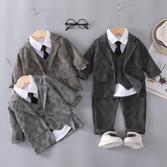 New Autumn Baby Boys Clothes Suit Children Coat Vest Shirt Pants 4Pcs/Set Kids Clothing Infant Outfits Toddler Casual Tracksuits