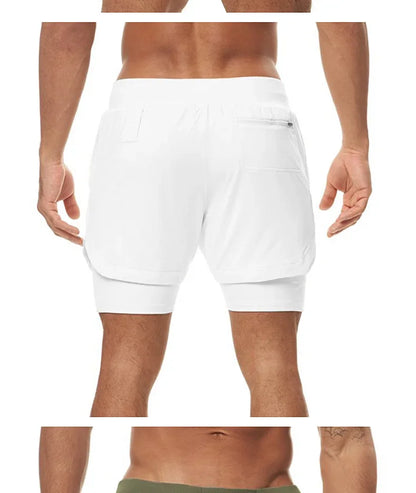 Men's 2 in 1 Double-deck Gym Shorts Quick Dry Summer Running Workout Shorts Zipper Pockets Slim Fit Fitness Training Short Pants