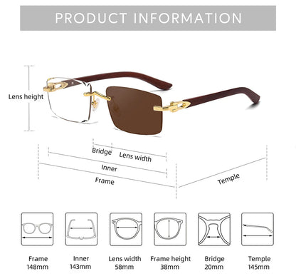 Photochromic Rimless Sunglasses Women Trendy Luxury Square Sunglass Men Vacation Sunscreen Fashion Glasses Gafas De Sol Hombre
