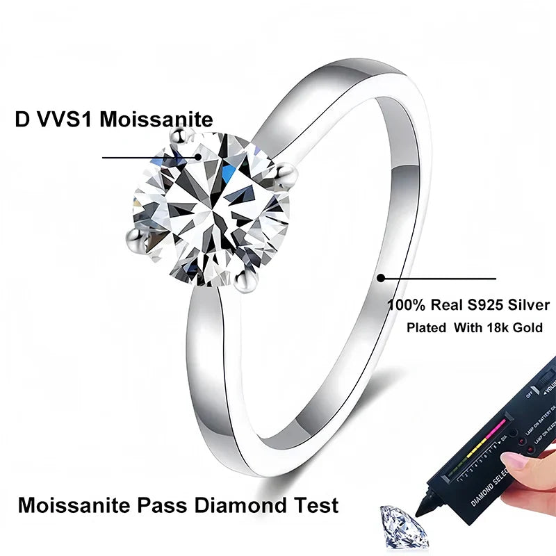2ct Moissanite Engagement Ring for Women S925 Sterling Silver with Gold Plated Lab Diamond Promise Wedding Band Jewelry
