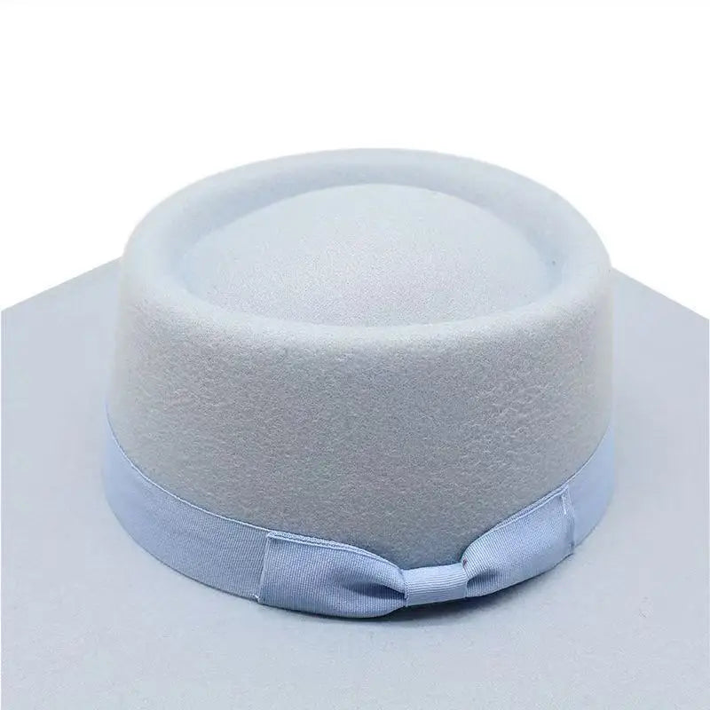 9.5cm Brim Round Top Hat Solid Color Fedoras Bow Flat Top Boater Style Panama Hats for Women Men Party Wedding Church Felt Caps