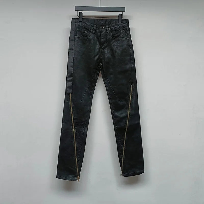 Men‘s Oil wax Jeans Classic Denim Gothic Men Coated Casual Trousers High Street Solid Designer luxury Pants