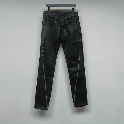 Men‘s Oil wax Jeans Classic Denim Gothic Men Coated Casual Trousers High Street Solid Designer luxury Pants