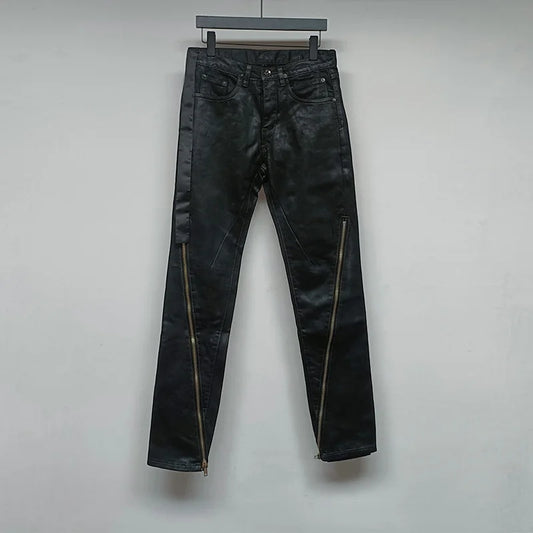 Men‘s Oil wax Jeans Classic Denim Gothic Men Coated Casual Trousers High Street Solid Designer luxury Pants