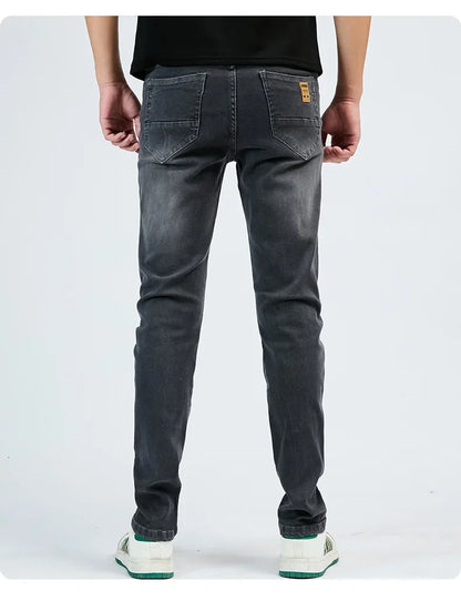 2025 Autumn Men's White Slim Fit Straight Jeans Casual Stretch Denim Pants Comfortable Fashion Streetwear Male Brand Clothing