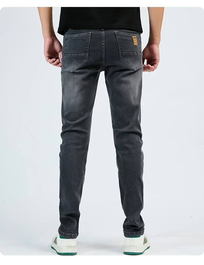 2025 Autumn Men's White Slim Fit Straight Jeans Casual Stretch Denim Pants Comfortable Fashion Streetwear Male Brand Clothing