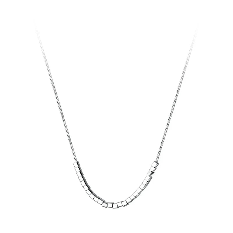 925 Sterling Silver Slide Block Sparkling Necklace Basic Chain Link Simple Fine Jewelry For Women Valentine's Day Gift