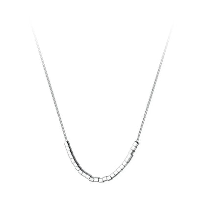 925 Sterling Silver Slide Block Sparkling Necklace Basic Chain Link Simple Fine Jewelry For Women Valentine's Day Gift