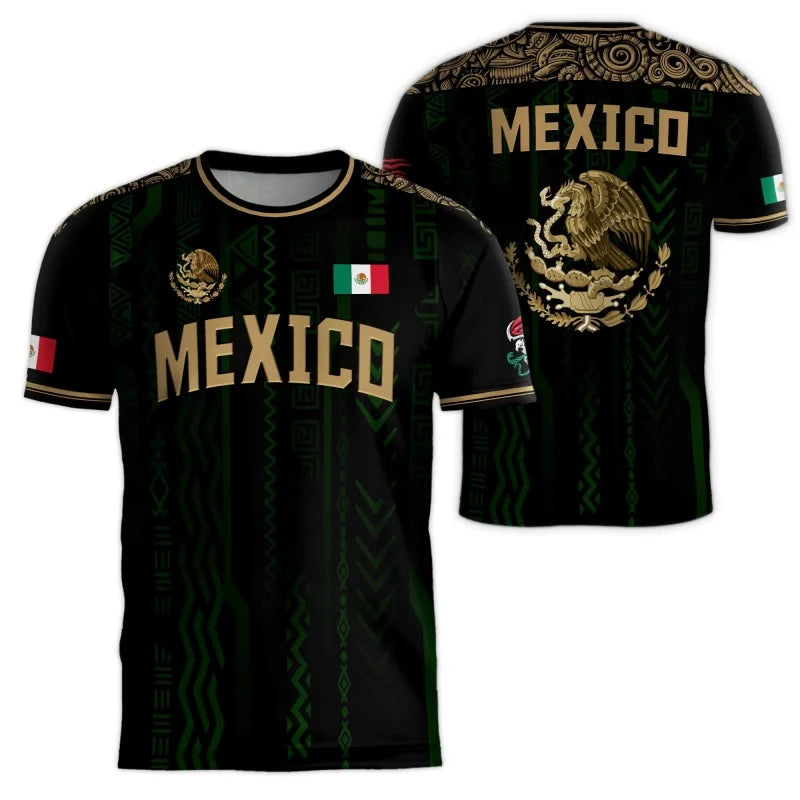 Mexico Aztec T-Shirt Men Women Mexican Eagle Emblem Graphic Tee Football sportswear, outdoor casual fashionable streetwear