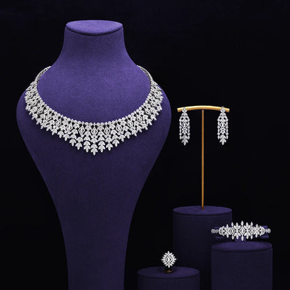 Bridal Zirconia Full Jewelry Set for Ladies Party Luxury Dubai Nigeria CZ Crystal Wedding Necklace Set