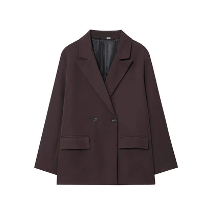 Fall Elegant Lady Commute Blazer Lapel Double-breasted Blazer Coat 2025 Spring Autumn Fashion Minimalist Office Women Blazer