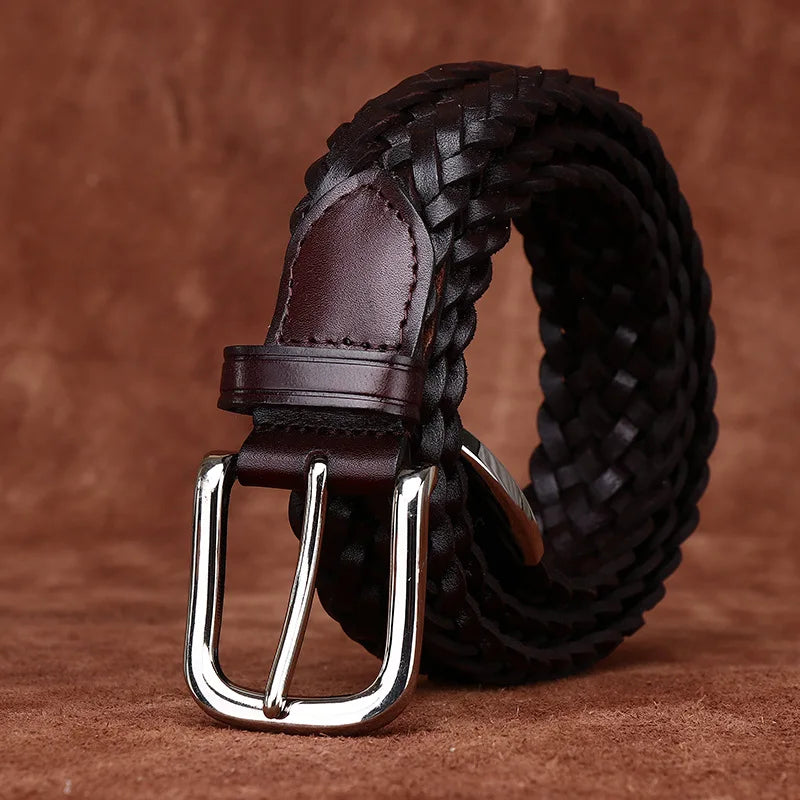 3.5CM Cowhide High Quality Genuine Leather Belts for Men Women Hand Woven Belt Strap Male Pin Buckle Jeans Cowboy Cintos Luxury