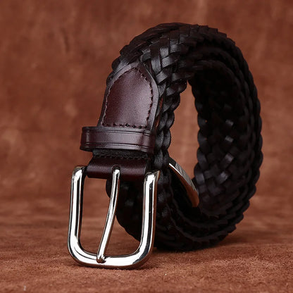 3.5CM Cowhide High Quality Genuine Leather Belts for Men Women Hand Woven Belt Strap Male Pin Buckle Jeans Cowboy Cintos Luxury