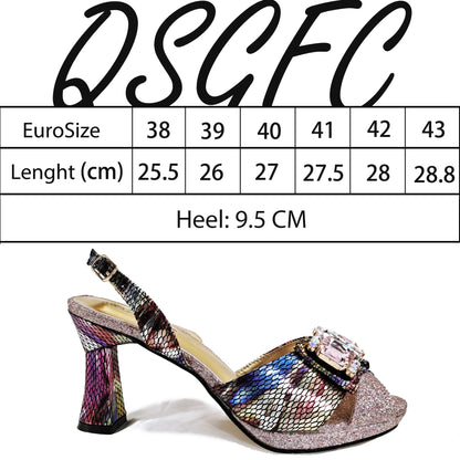 Nigerian-Inspired Rhinestone High Heels With Colourful Bucket Bag Fashionable Womens Footwear And Accessories Set
