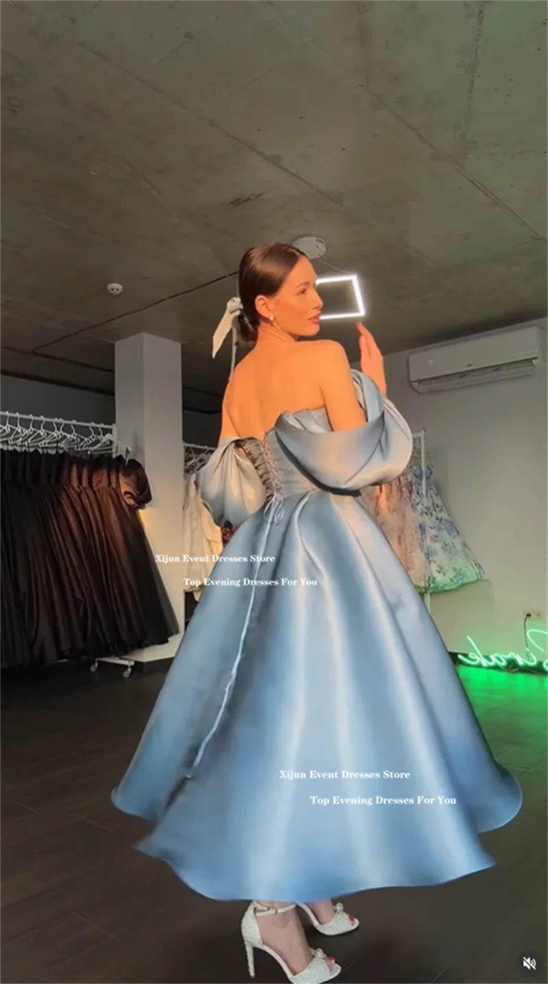 Princess Blue Long Evening Dresses Off The Shoulder A-Line Formal Prom Gowns Sweetheart Birthday Party Dresses Customized