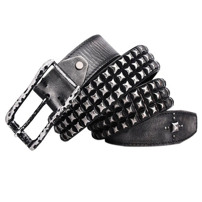 3.8CM Retro Real Genuine Leather Belt Luxury Thick Rivet Belts Men Leather Vintage Strap Male Wide Jeans Ceinture Black Waist