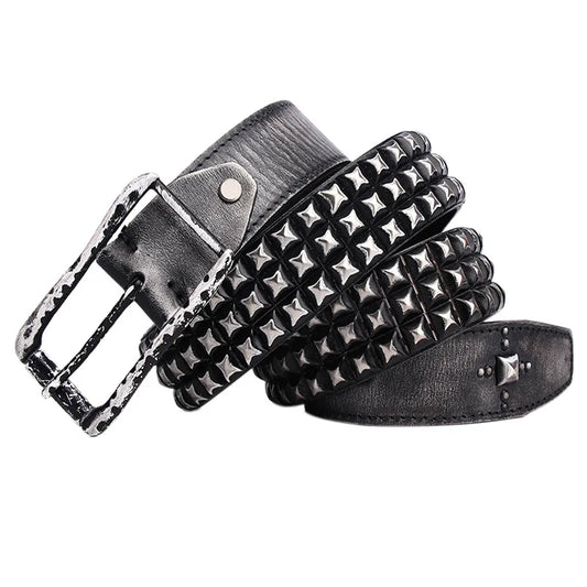 3.8CM Retro Real Genuine Leather Belt Luxury Thick Rivet Belts Men Leather Vintage Strap Male Wide Jeans Ceinture Black Waist