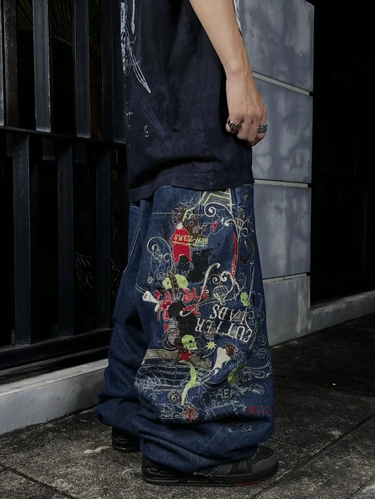 Y2K American Jeans Mens Oversized Retro Hip-Hop Wide-Leg Pants Harajuku Trend Rock Women Straight Pants