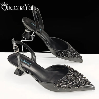 Italian Shoes and Handbags Accessory Set with Rhinestone Metal Embellishments Wedding Shoes Bridal Shoes Designer