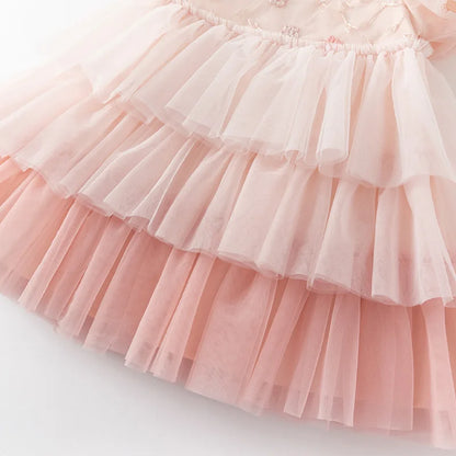 Girls Baby Princess Dress Summer Sweet Cute Bubble Sleeves Elegant Pink Mesh Layered Dress Party Outdoor DB2251649
