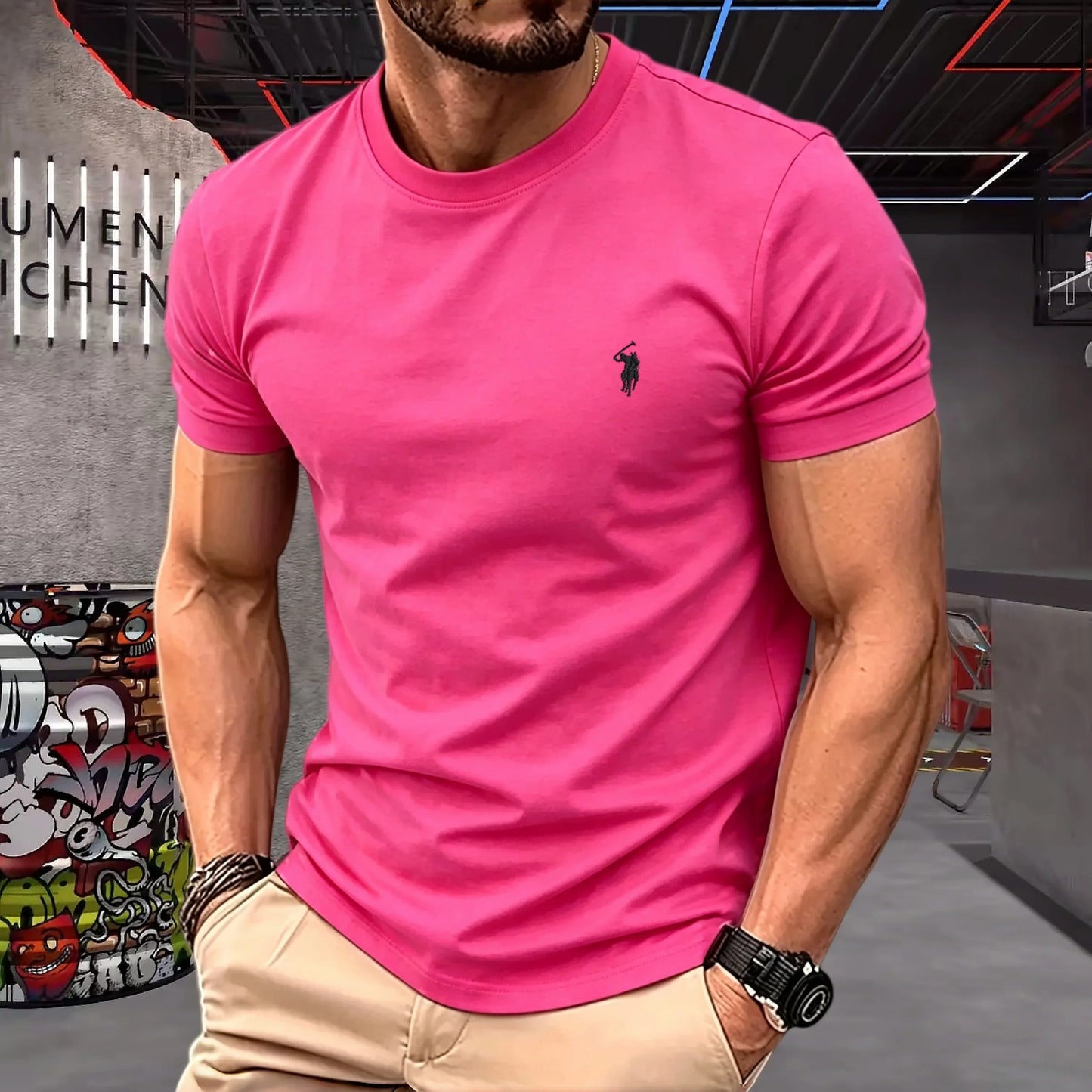 100% pure cotton high-quality brand round neck short sleeved men's 2026 summer fashion pony embroidery T-shirt casual sports top