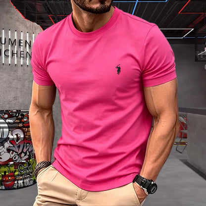 100% pure cotton high-quality brand round neck short sleeved men's 2026 summer fashion pony embroidery T-shirt casual sports top