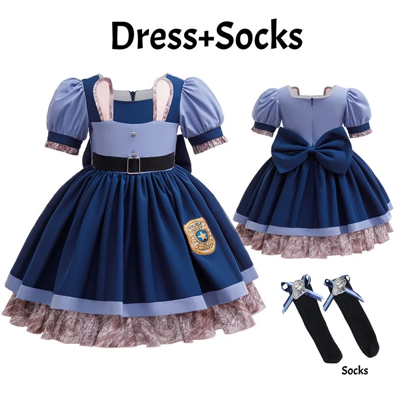 Zoo Rabbit Judy Cosplay Costume Girls Police Officer Bunny Dress with Belt For Carnival Party Role Play Movie Uniform Birthday